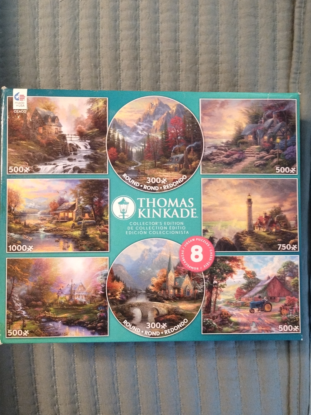 Thomas Kinkade Puzzle Set – Teal and Multicolor Artwork